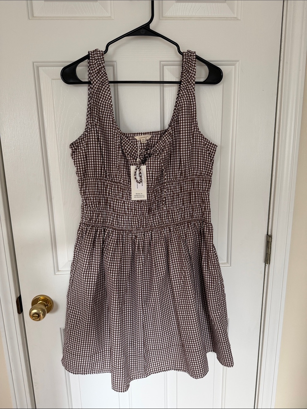 Smocked Gingham Mini Dress in Brown and White - Casual Summer Style